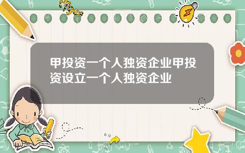 甲投资一个人独资企业甲投资设立一个人独资企业