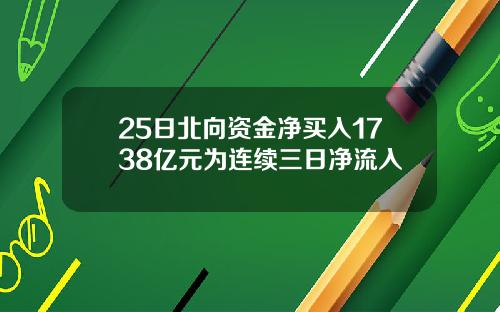 25日北向资金净买入1738亿元为连续三日净流入