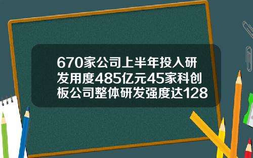 670家公司上半年投入研发用度485亿元45家科创板公司整体研发强度达1281