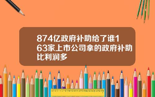 874亿政府补助给了谁163家上市公司拿的政府补助比利润多
