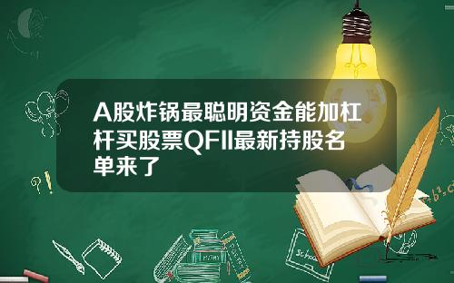 A股炸锅最聪明资金能加杠杆买股票QFII最新持股名单来了