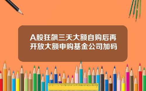 A股狂飙三天大额自购后再开放大额申购基金公司加码