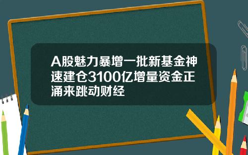 A股魅力暴增一批新基金神速建仓3100亿增量资金正涌来跳动财经