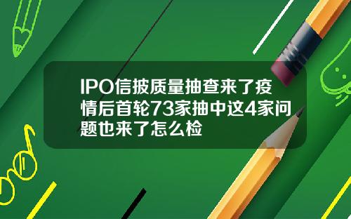IPO信披质量抽查来了疫情后首轮73家抽中这4家问题也来了怎么检