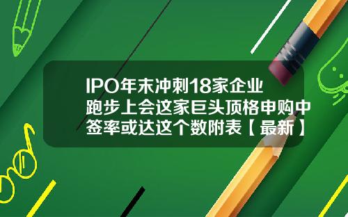 IPO年末冲刺18家企业跑步上会这家巨头顶格申购中签率或达这个数附表【最新】