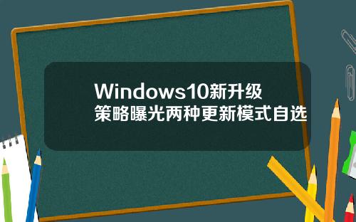 Windows10新升级策略曝光两种更新模式自选