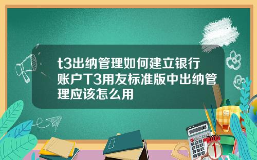 t3出纳管理如何建立银行账户T3用友标准版中出纳管理应该怎么用
