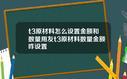 t3原材料怎么设置金额和数量用友t3原材料数量金额咋设置