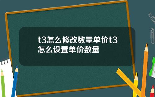 t3怎么修改数量单价t3怎么设置单价数量