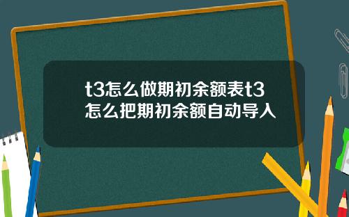 t3怎么做期初余额表t3怎么把期初余额自动导入