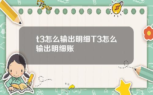 t3怎么输出明细T3怎么输出明细账
