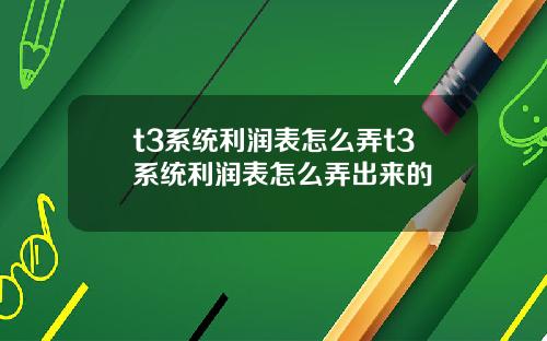 t3系统利润表怎么弄t3系统利润表怎么弄出来的