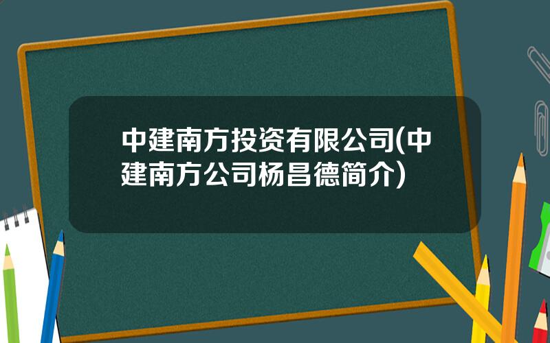 中建南方投资有限公司(中建南方公司杨昌德简介)