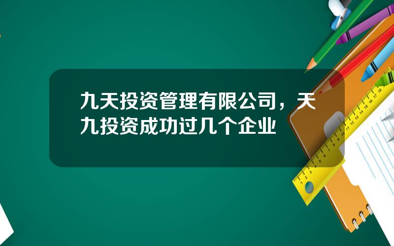 九天投资管理有限公司，天九投资成功过几个企业